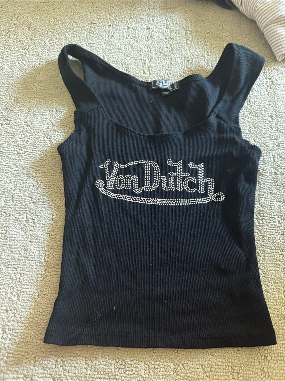Von Dutch Women's Black Rhinestone Logo Tank Top